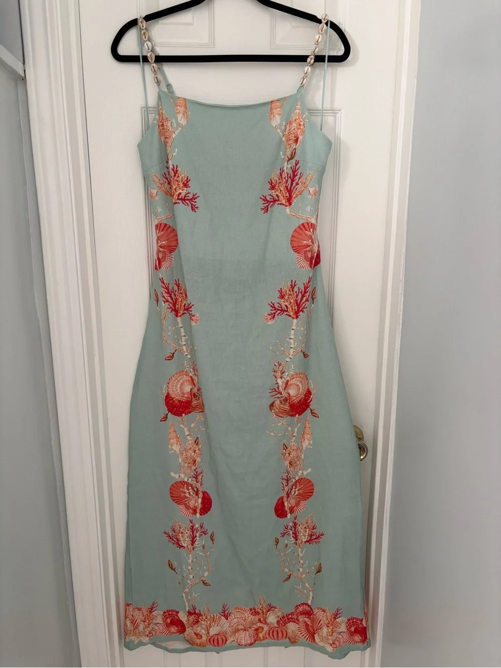 NWT Caroline Constas Coral Shell Print Linen Maxi Dress Medium - Picture 3 of 11